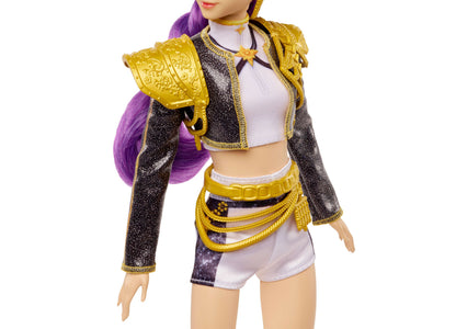 KPop Demon Hunters Rumi Golden 12.75-Inch Singing Fashion Doll with purple hair wearing gold and black performance ou...