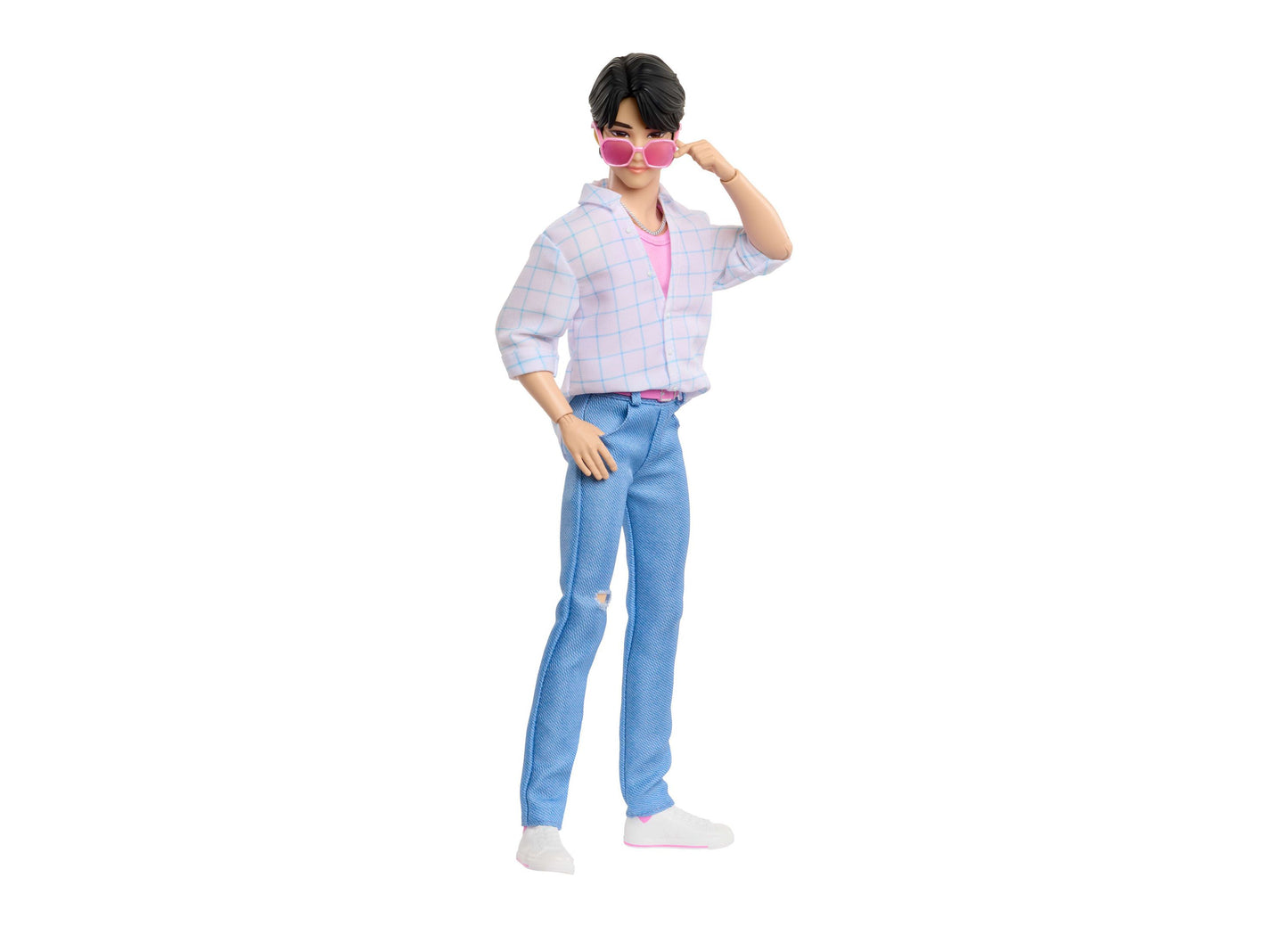 Kpop Demon Hunters Saja Boys Jinu Soda Pop 12" Fashion Doll with pink sunglasses and checkered shirt