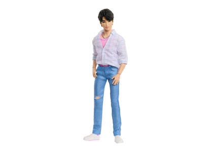 Kpop Demon Hunters Saja Boys Jinu Soda Pop 12" Fashion Doll with posable joints, wearing pink plaid shirt and ripped ...