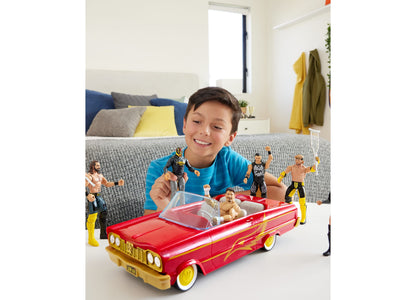 WWE Rey Mysterio Lucha Low Rider red and gold vehicle with hydraulics action and included action figure