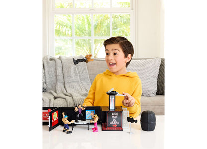 WWE The Rock Knuckle Crunchers Final Boss microphone playset with action figure, accessories, and arena backdrop