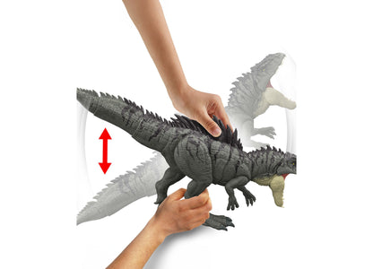 Jurassic World Giganotosaurus 28" Colossal Chomp Action Figure with gray textured body, posable limbs, and articulate...
