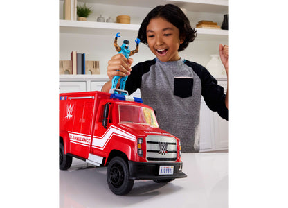WWE Slambulance red ambulance playset with blue wrestler figure, ages 6+