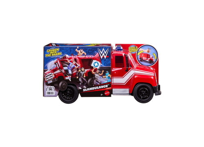 WWE Slambulance red ambulance toy playset with breakaway features
