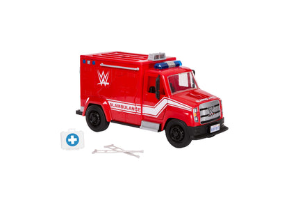 WWE Slambulance red toy ambulance playset with medical accessories for ages 6+
