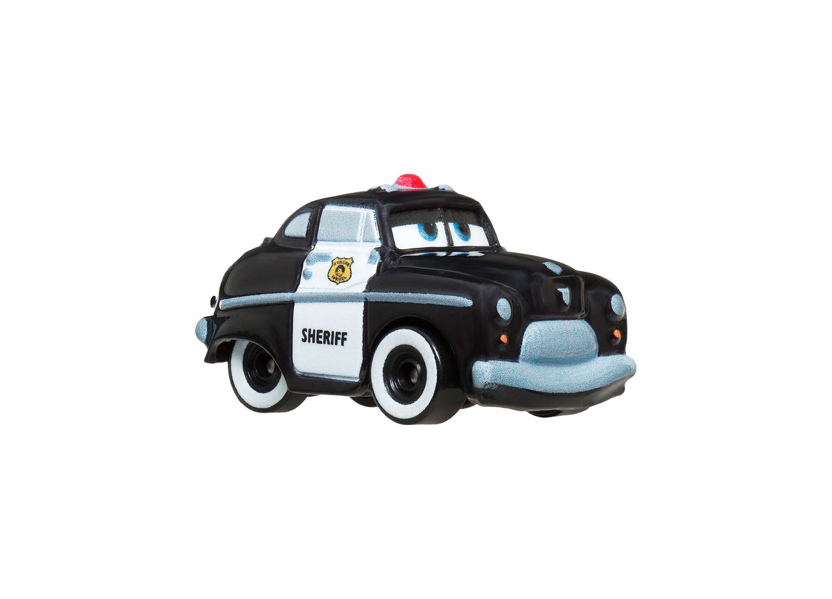 Sheriff police car die-cast toy from Cars Mini Racers 10-pack, black and white