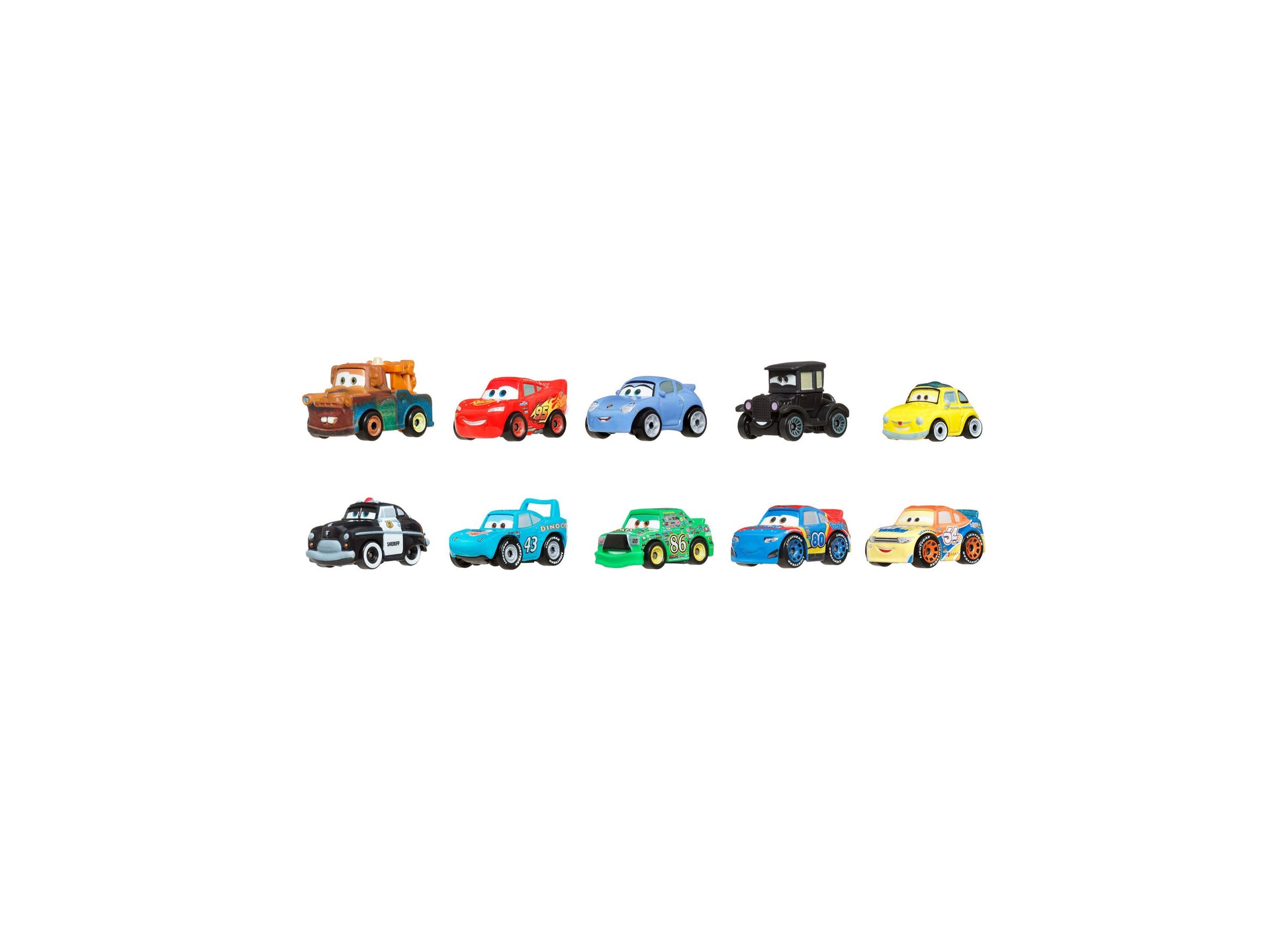 Cars Mini Racers 10-Pack die-cast toy vehicles featuring Lightning McQueen, Mater, and other colorful characters
