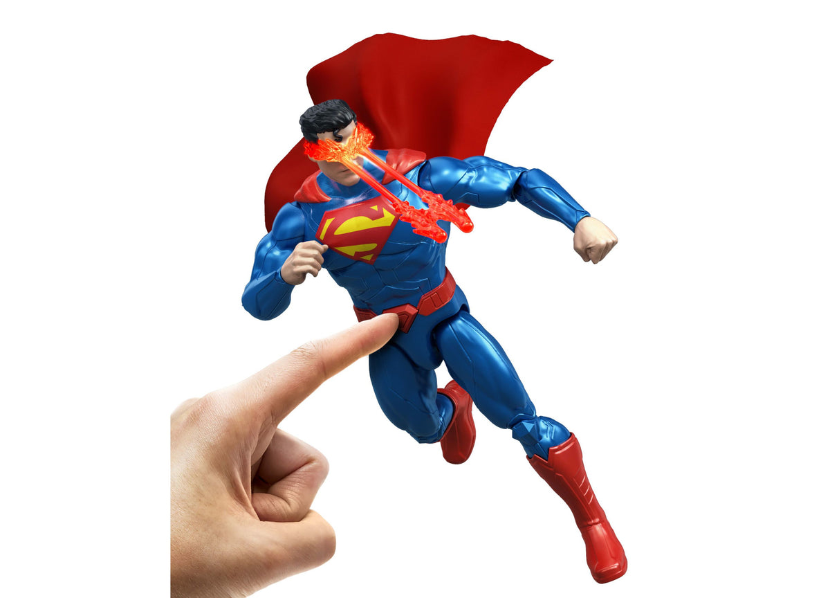 DC Comics Heat Vision Superman 6.5" Action Figure with red cape, blue suit, and glowing red heat vision effect, held ...