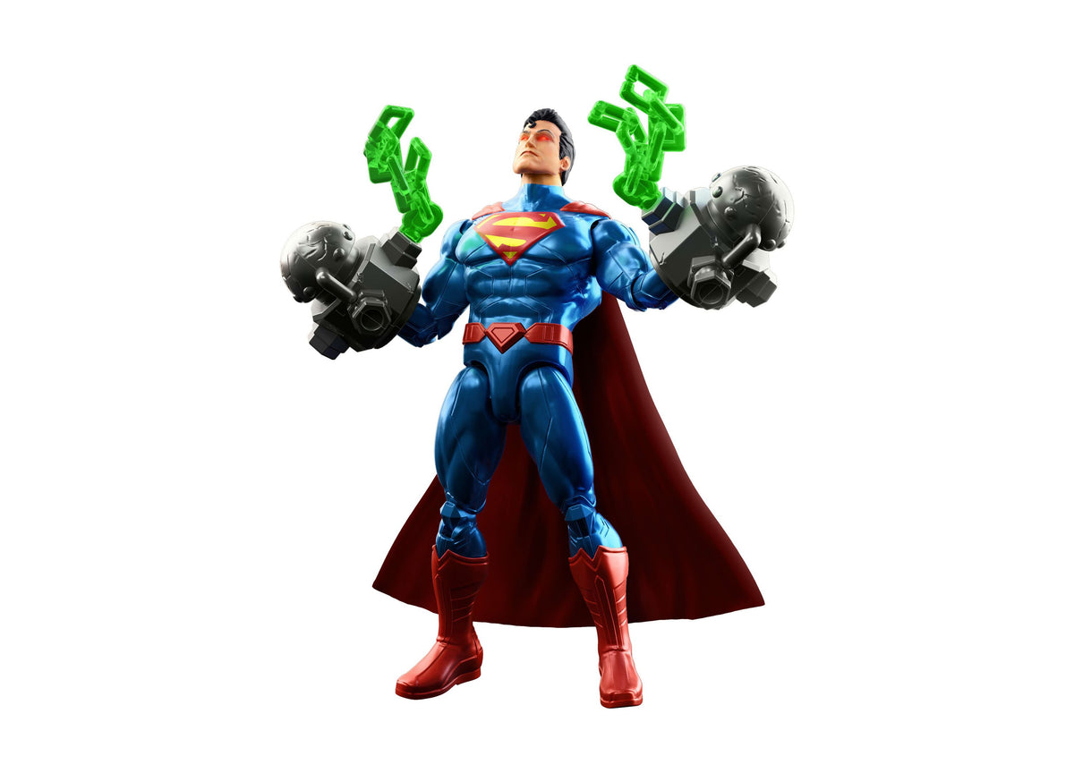 DC Comics Heat Vision Superman 6.5" Action Figure with light-up effects, holding green energy effects, wearing blue s...
