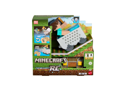 Minecraft Minecart RC Turbo Boost & Wheelie Stunt Vehicle with remote controller and digital item code, displayed in ...