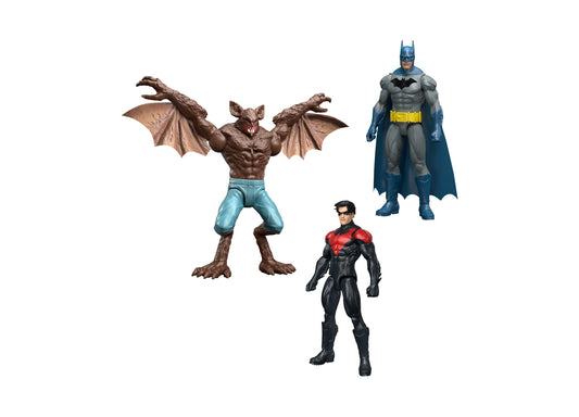 DC Comics Batman & Nightwing Versus Man-Bat 3-pack with three 12-inch action figures in blue, red and brown