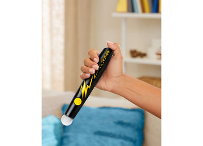 Mattel Pictionary Air Takeover Drawing Game air pen with yellow lightning bolt design held in hand