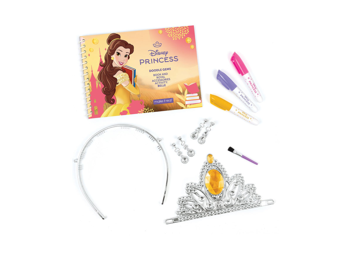 Make It Real Doodle Gems Disney Princess Belle-Inspired Book and Royal Accessories Activity, Ages 6+
