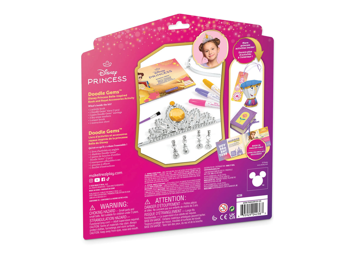 Make It Real Doodle Gems Disney Princess Belle-Inspired Book and Royal Accessories Activity, Ages 6+