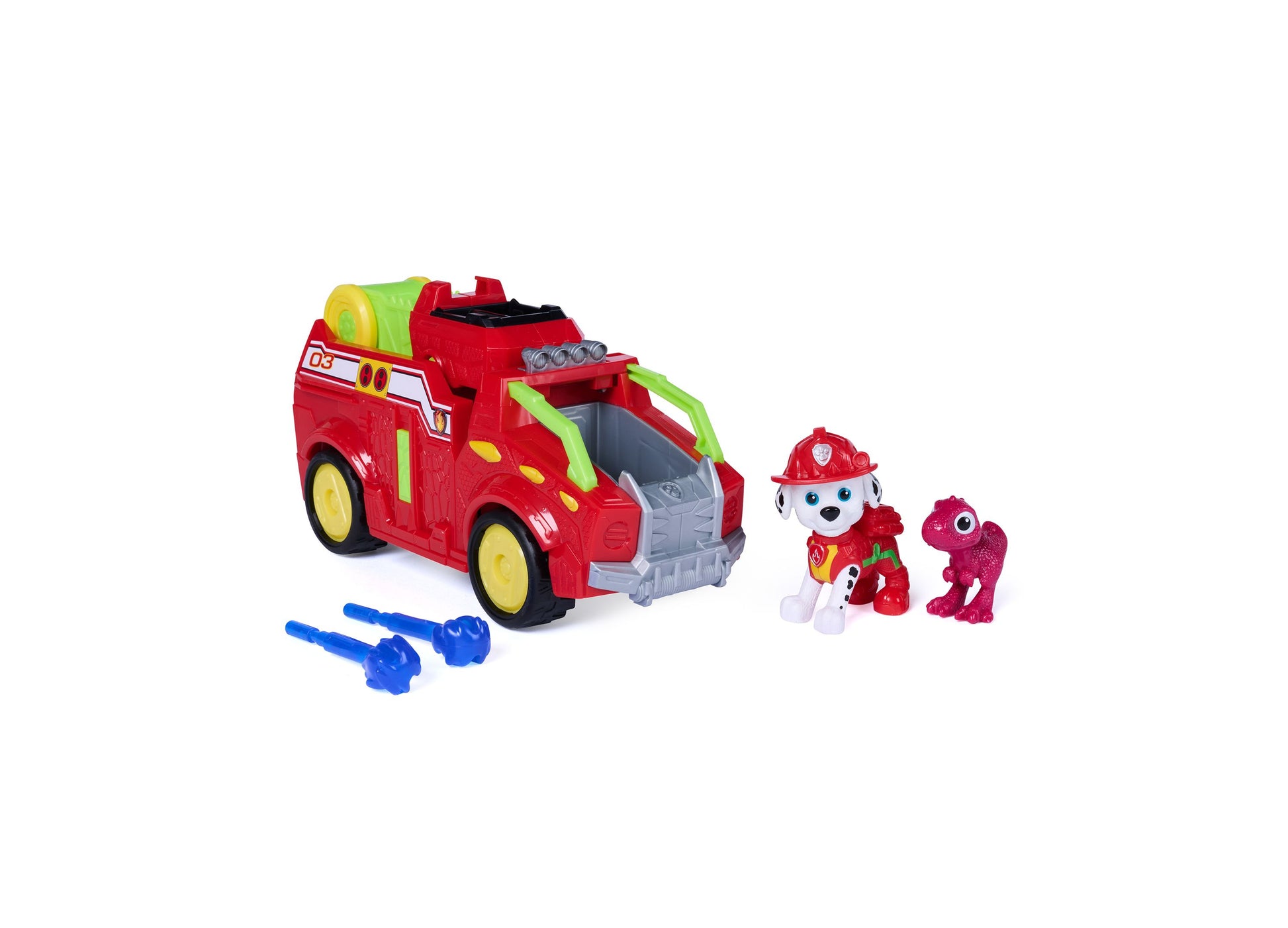 Paw Patrol Dino Theme Rescue Fire Truck red toy vehicle with figures and accessories