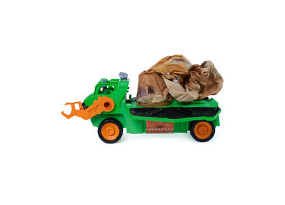 Paw Patrol green and orange garbage truck toy with brown fabric load