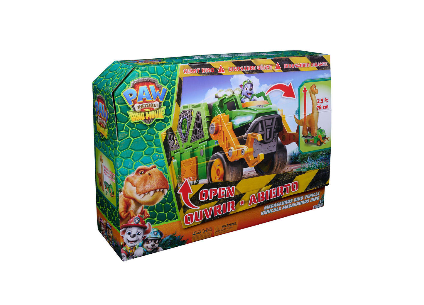 Paw Patrol Dino Movie Megasaurus green dinosaur vehicle toy with opening door, 2.5 ft tall
