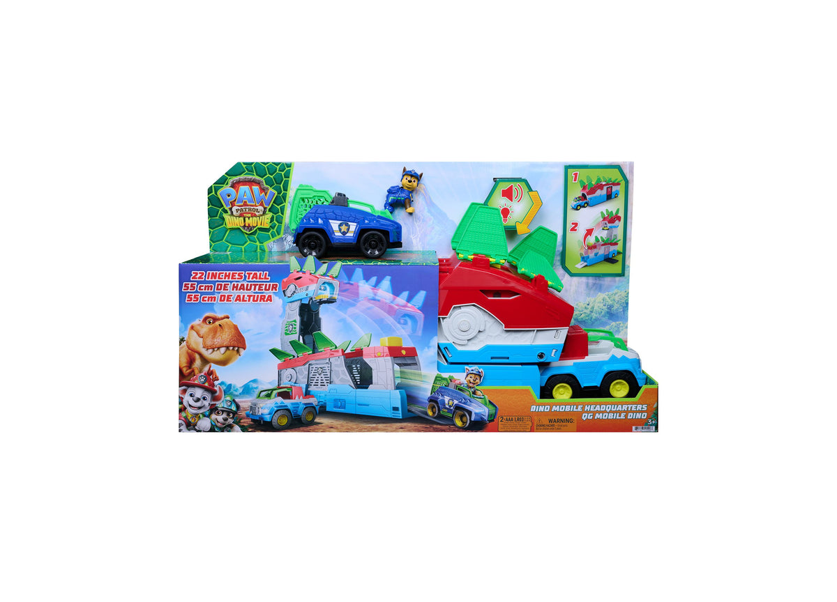 Paw Patrol Chase Dino Movie 2-in-1 transforming playset with blue and red vehicles, 22 inches tall