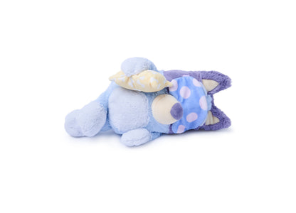 Bedtime Bluey 13 inch plush toy in blue with pajamas and pillow, created for Macy's