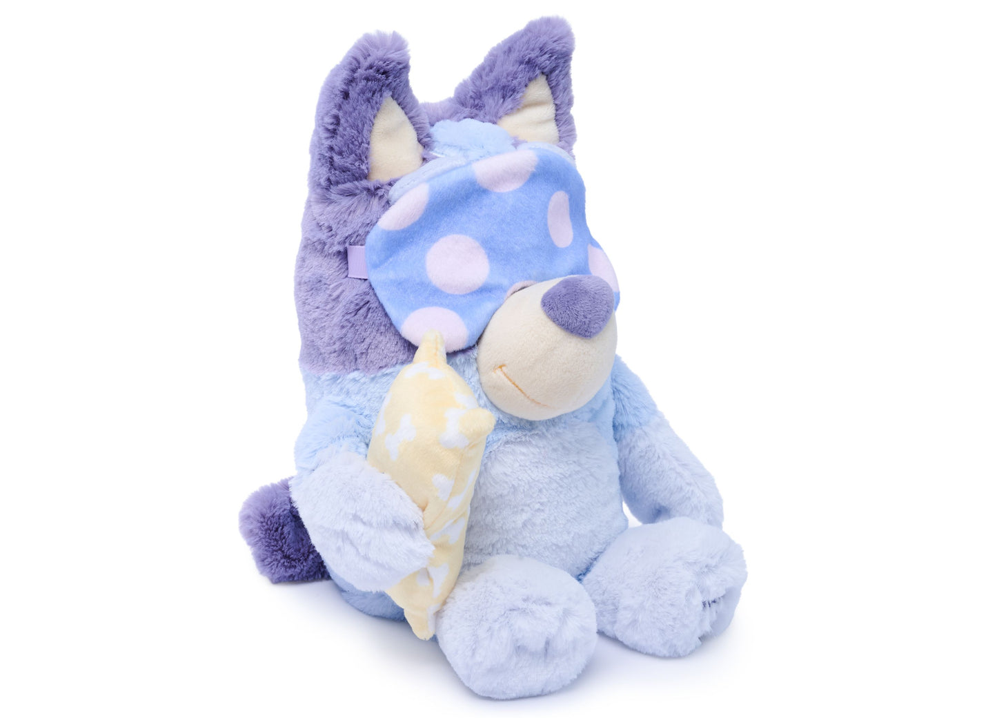 Bedtime Bluey 13" plush toy in blue with purple ears and polka dot pajamas
