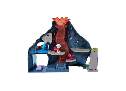 PAW Patrol Dino Movie Super Lava Blast Playset with volcano, figures, and blue base