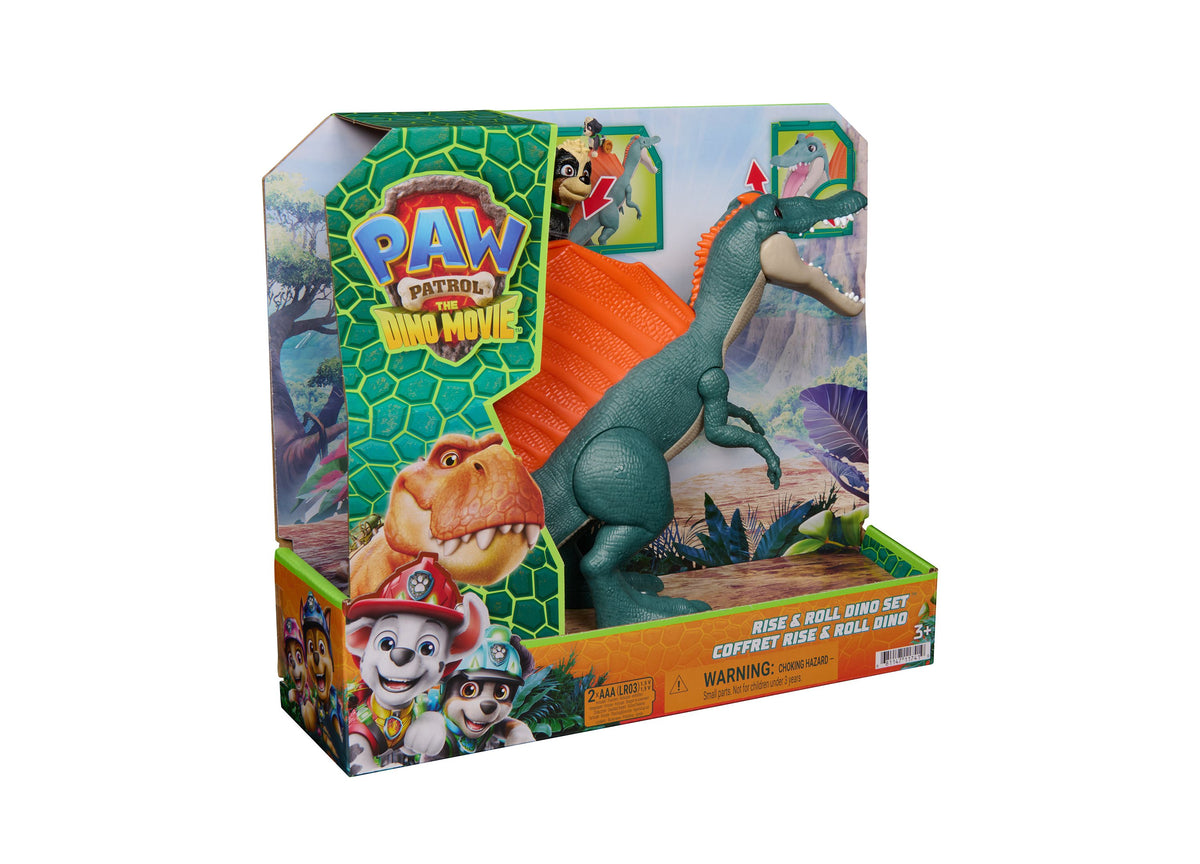 Paw Patrol Dino Movie Rise & Roll Dino Set with green dinosaur figure and orange ramp