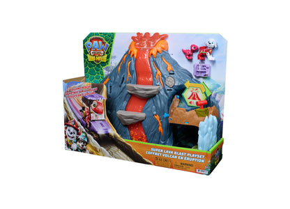 PAW Patrol Dino Movie Super Lava Blast Playset with volcano, figures, and accessories