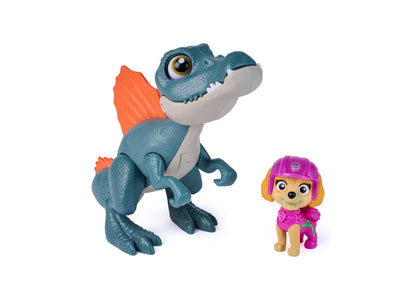 PAW Patrol Roaring Pups Skye Spinosaurus 2-piece figure set with teal dinosaur and pink pup