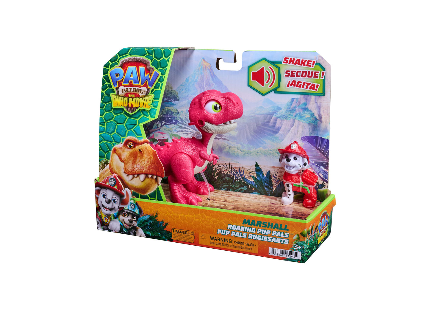 PAW Patrol Roaring Pups Pals Dino Movie Marshall and pink dinosaur figure set