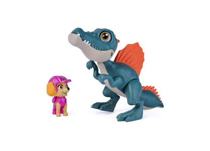 PAW Patrol Roaring Pups Skye Spinosaurus 2-piece figure set with teal dinosaur and pink pup