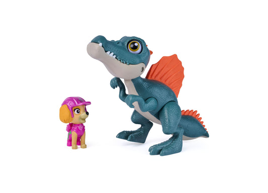 PAW Patrol Roaring Pups Skye Spinosaurus 2-piece figure set with teal dinosaur and pink pup