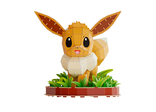 Pokemon Eevee 238-Piece 3D Puzzle featuring yellow character with brown ears on grassy stand