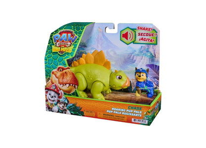 PAW Patrol Roaring Pup Pals Chase action figure set with green dinosaur and Chase character