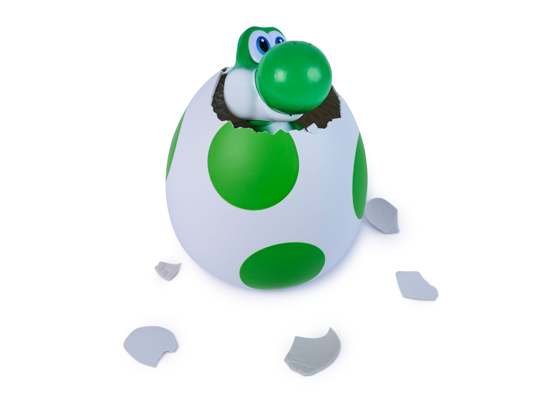 Hatchin' Yoshi Interactive Figure with green spots and cracked eggshell, from Super Mario