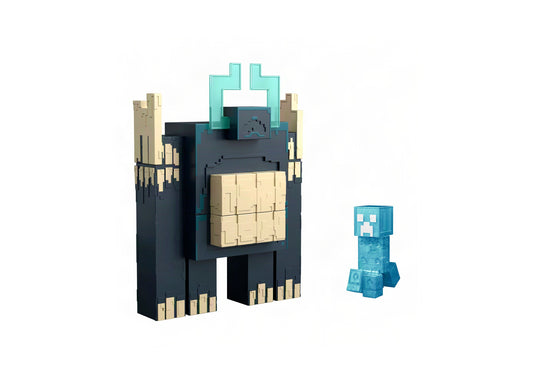 Minecraft Twisted Warden & Soul Corrupted Creeper Lights & Sounds Slam Attack Figures set with turquoise Warden castl...