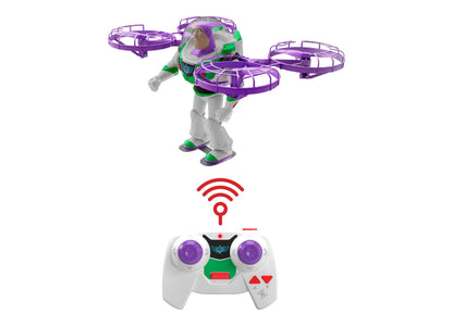 Toy Story Buzz Lightyear RC flying action figure in purple and green with remote control