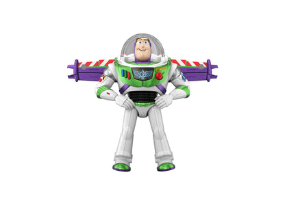 Toy Story Buzz Lightyear Flight Mode action figure with green and purple wings extended, white suit, and helmet