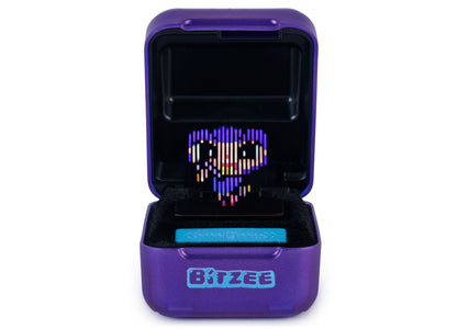 Bitzee KPop Demon Hunters purple holographic digital pet pod with colorful pixelated character display