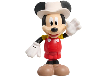 Mickey Mouse Barnyard Fun playset featuring Mickey Mouse in cowboy hat waving, with red barn and farm accessories