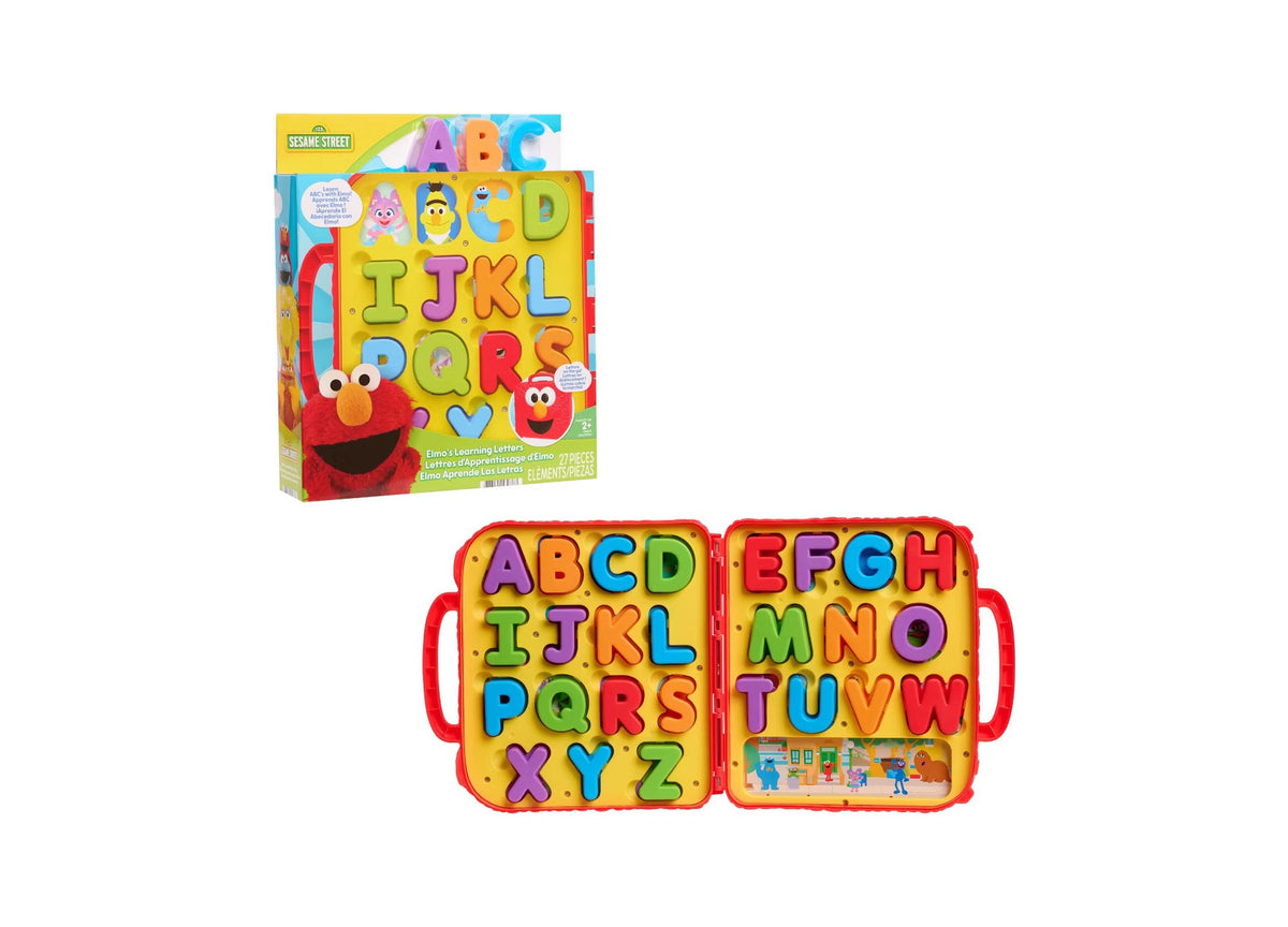 Sesame Street On the Go Letters activity set with 26 colorful letter pieces in red carrying case