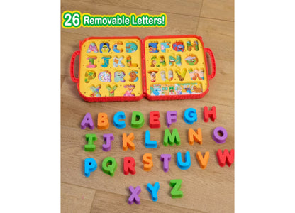 Sesame Street 26-Piece Activity Set with colorful removable letters A-Z and character-themed carrying case