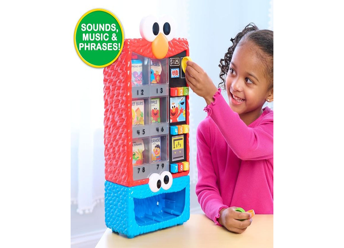 Sesame Street Elmo's Sesame Snacks Interactive Vending Machine Playset with red and blue colors