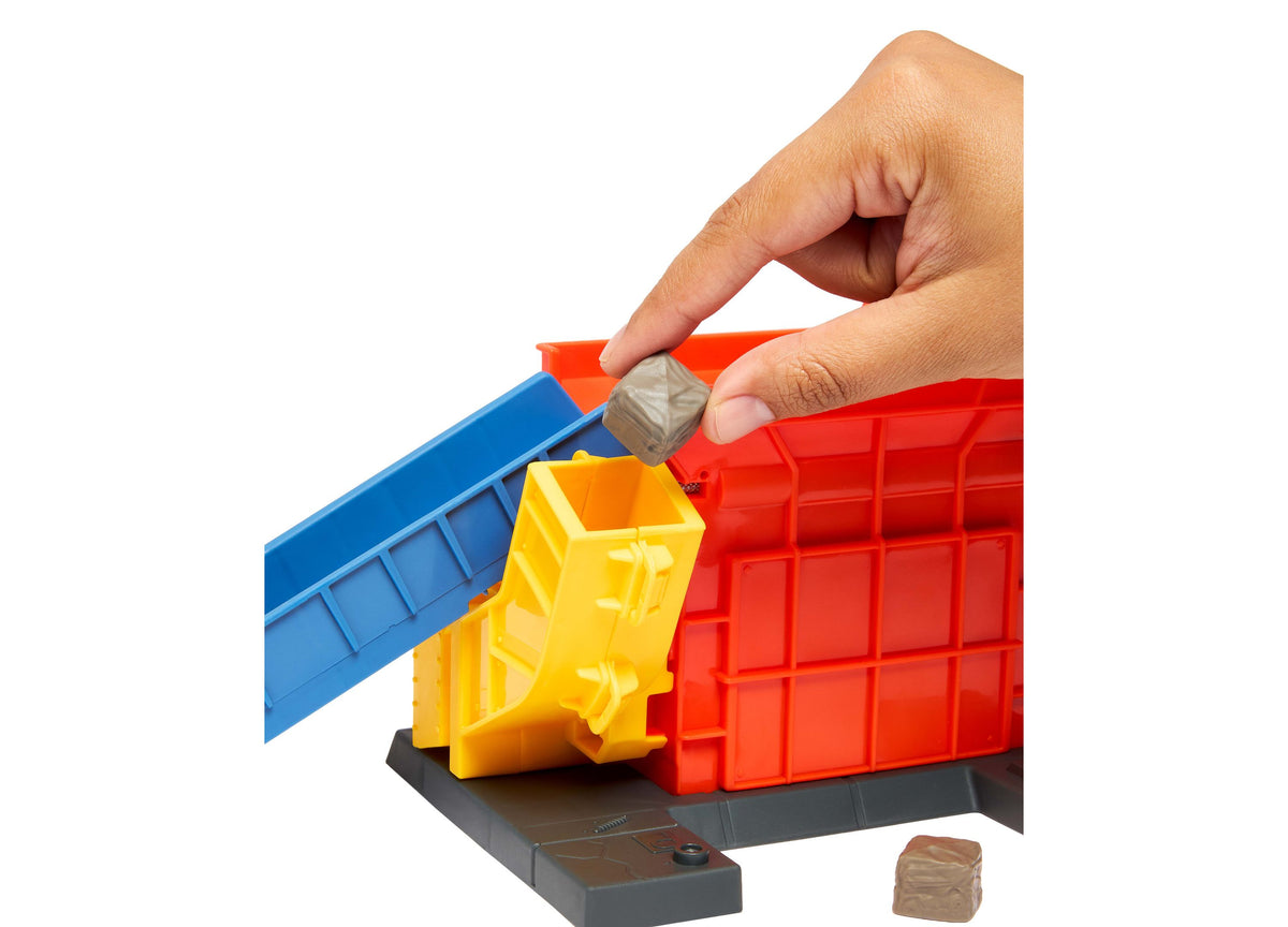 Matchbox Launch & Crush Playset with red, yellow, and blue components and small car
