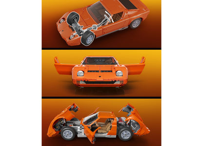 Mattel Brick Shop Lamborghini Miura P400 SV 1523-piece building set shown in orange with opening doors, hood, and pop...