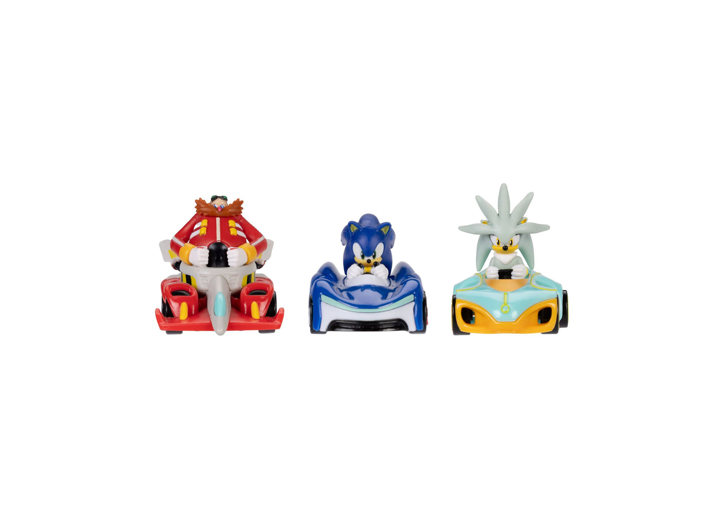 Team Sonic Racing 35th Anniversary 3-pack die-cast vehicles in red, blue, and yellow