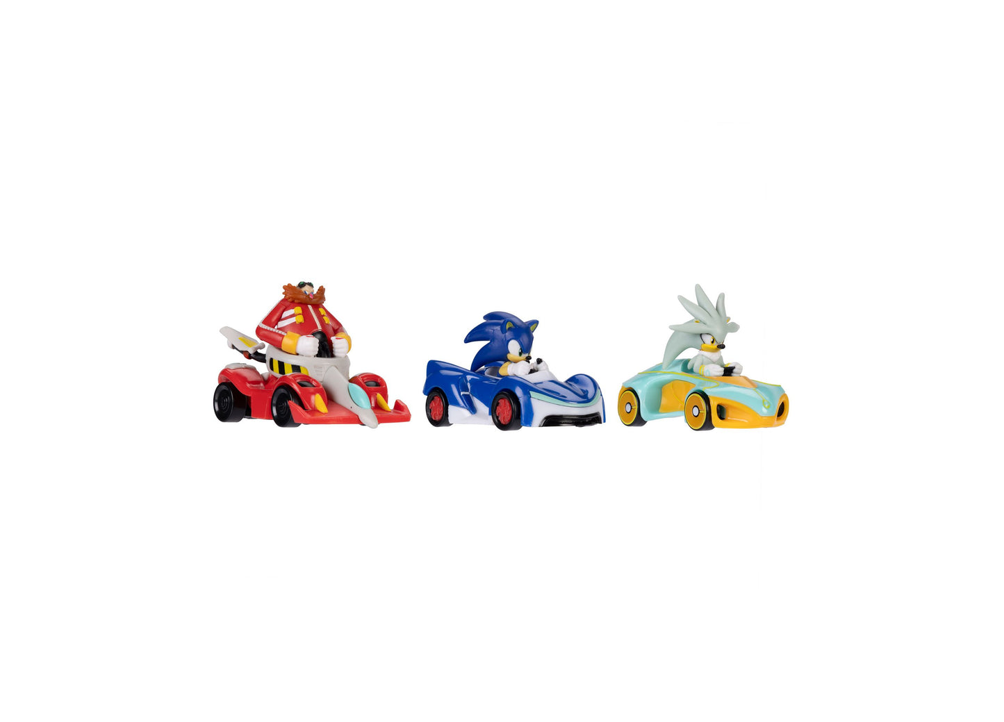 Team Sonic Racing 35th Anniversary 3-pack die-cast vehicles featuring red, blue, and yellow race cars with character ...