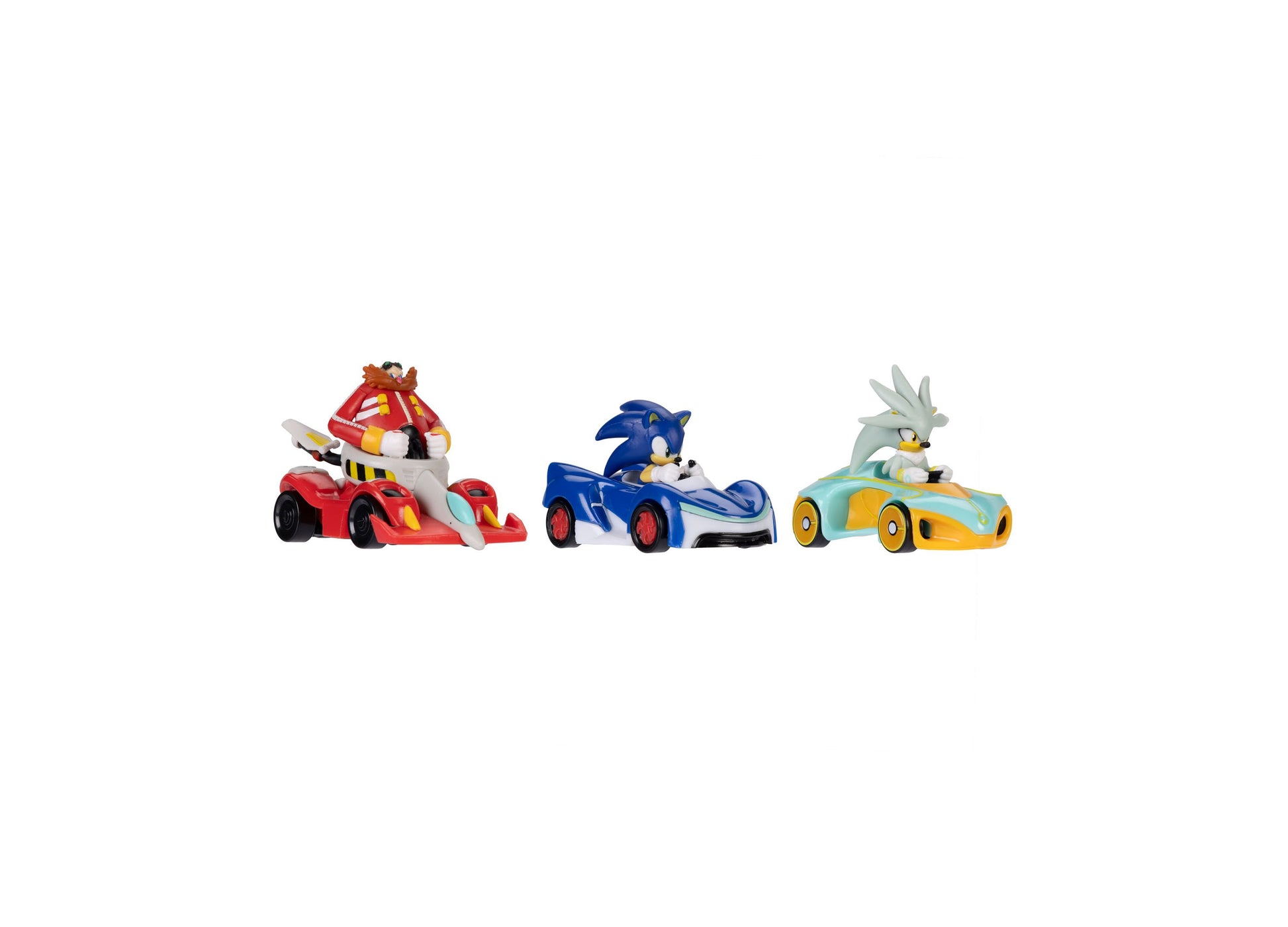 Team Sonic Racing 35th Anniversary 3-pack die-cast vehicles featuring red, blue, and yellow race cars with character ...