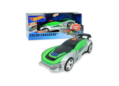 Hot Wheels Color Crashers Gazella R green and silver motorized race car with black handle