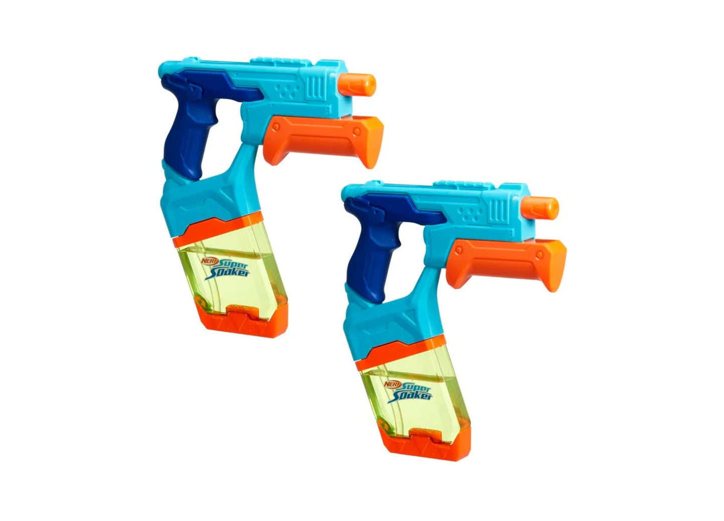 Nerf Super Soaker Dunk-Fill 2-Pack water blasters in turquoise, blue and orange