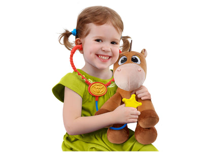 Imaginext Bullseye 9" plush toy with care kit accessories in brown and yellow